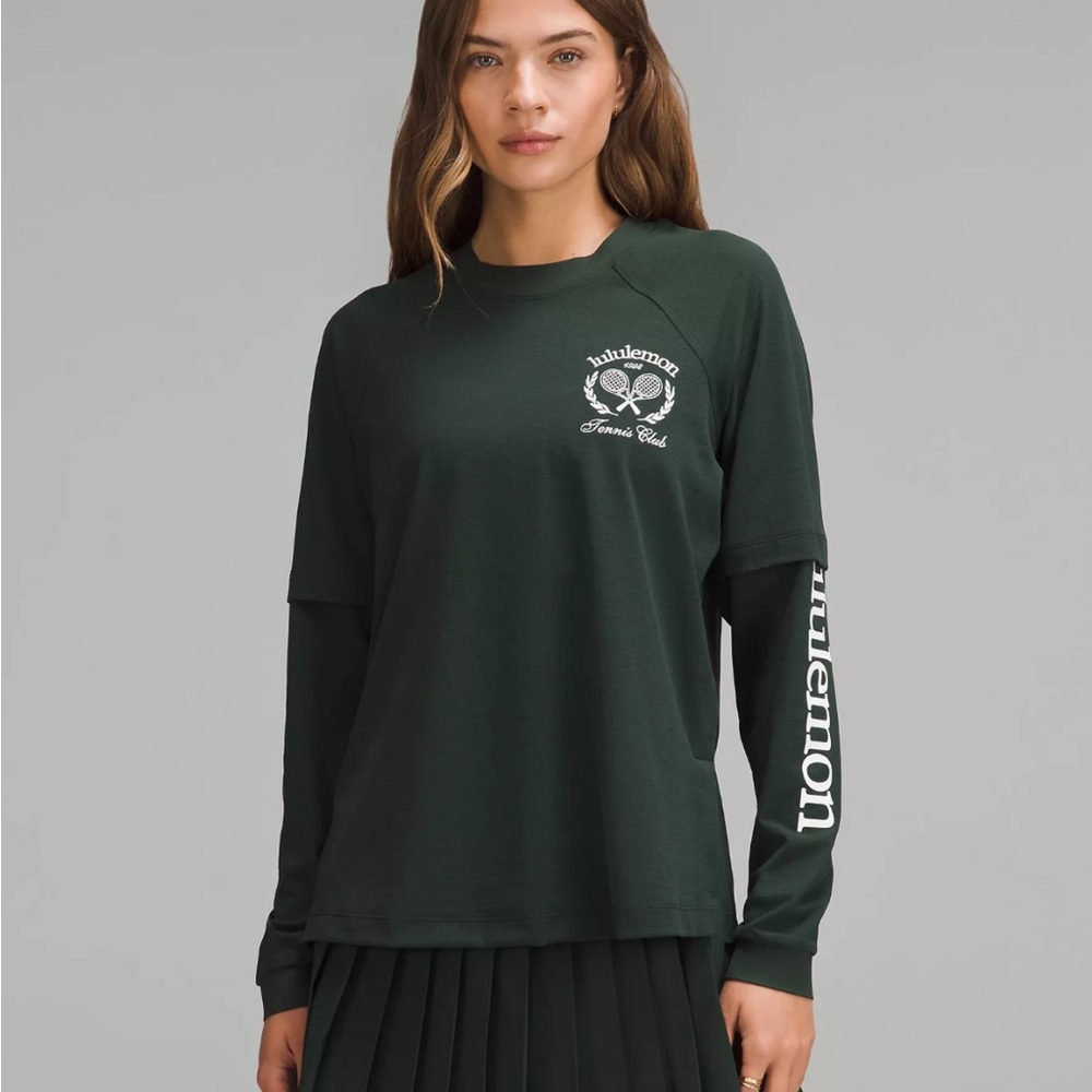 Lululemon Layered Long-Sleeve T- Shirt Size 12 Tennis Club Legacy Green/White